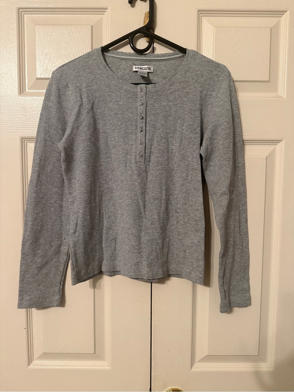 Chico's Light Heather Gray Long-Sleeve Henley Top